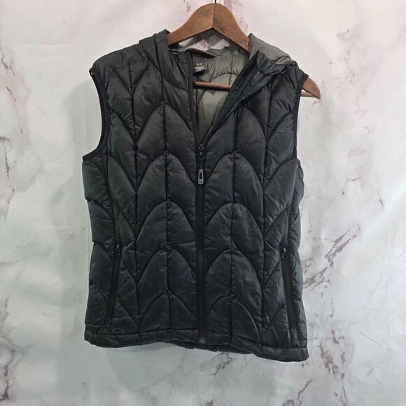 Outdoor Research Down Vest Womens Small Black Puffer Hooded Aria Zip Goose - Picture 1 of 9